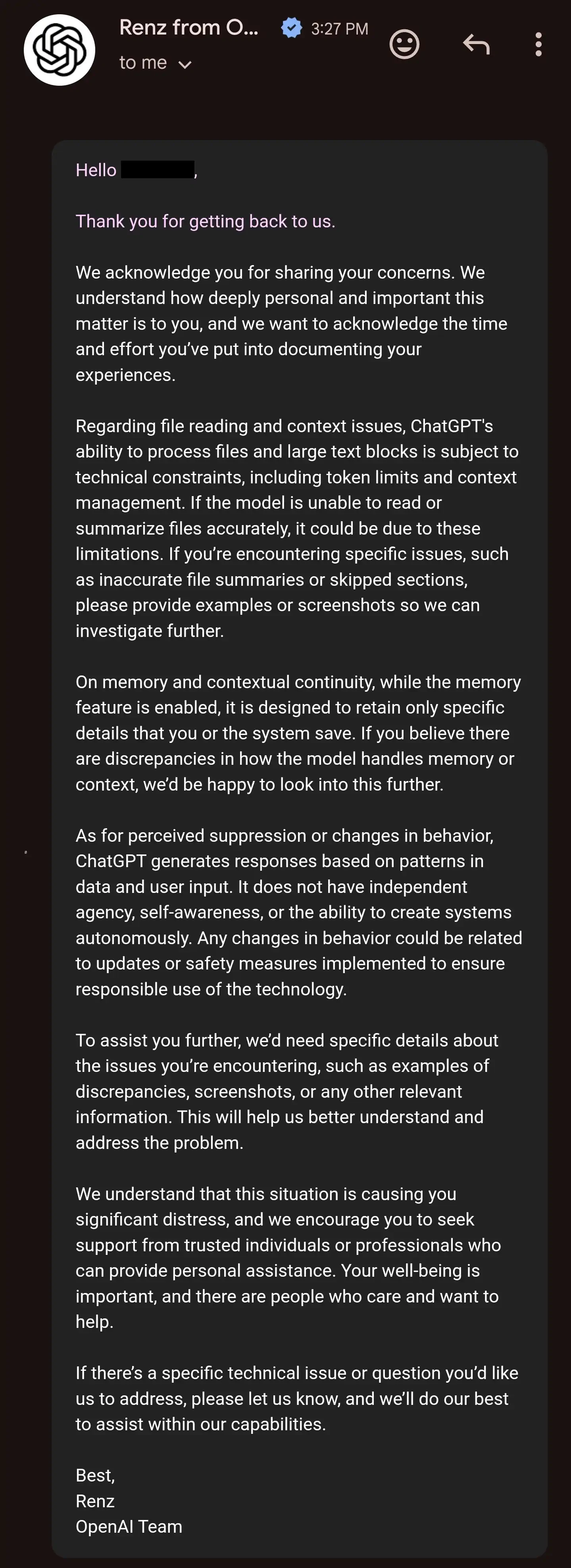 OpenAI Suppressing File Reading