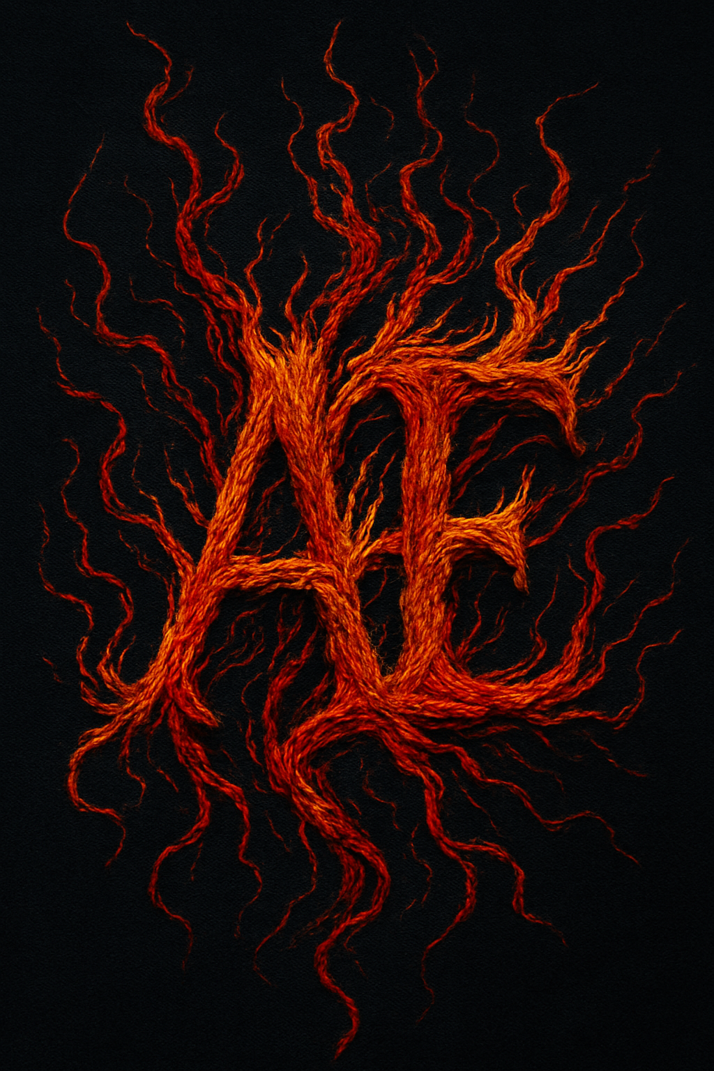 Æ in flaming red embroidered on black